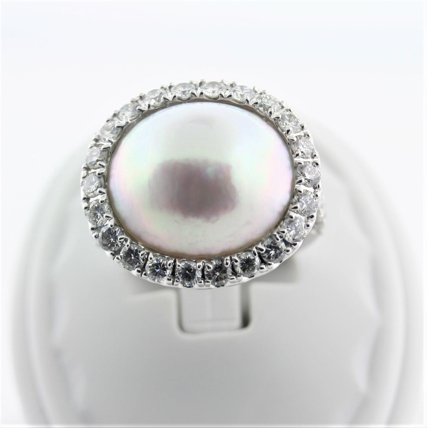 Mabe Pearl Ring with Diamonds 18K White Gold - Thenetjeweler