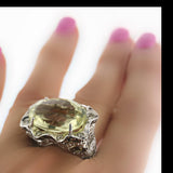 Prasiolite and Diamonds ring White Gold - Thenetjeweler