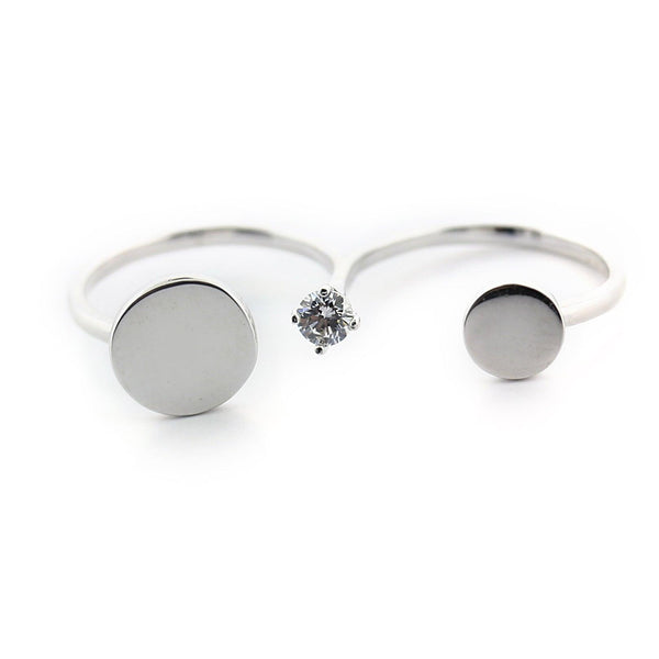 Two finger ring designs Sterling Silver Connected CZ Ring - Thenetjeweler