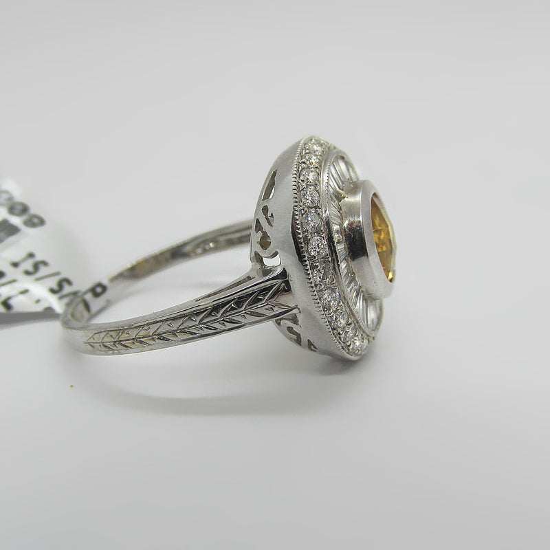 Citrine Double Diamond Halo Ring 18K White gold - Thenetjeweler