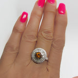 Citrine Double Diamond Halo Ring 18K White gold - Thenetjeweler