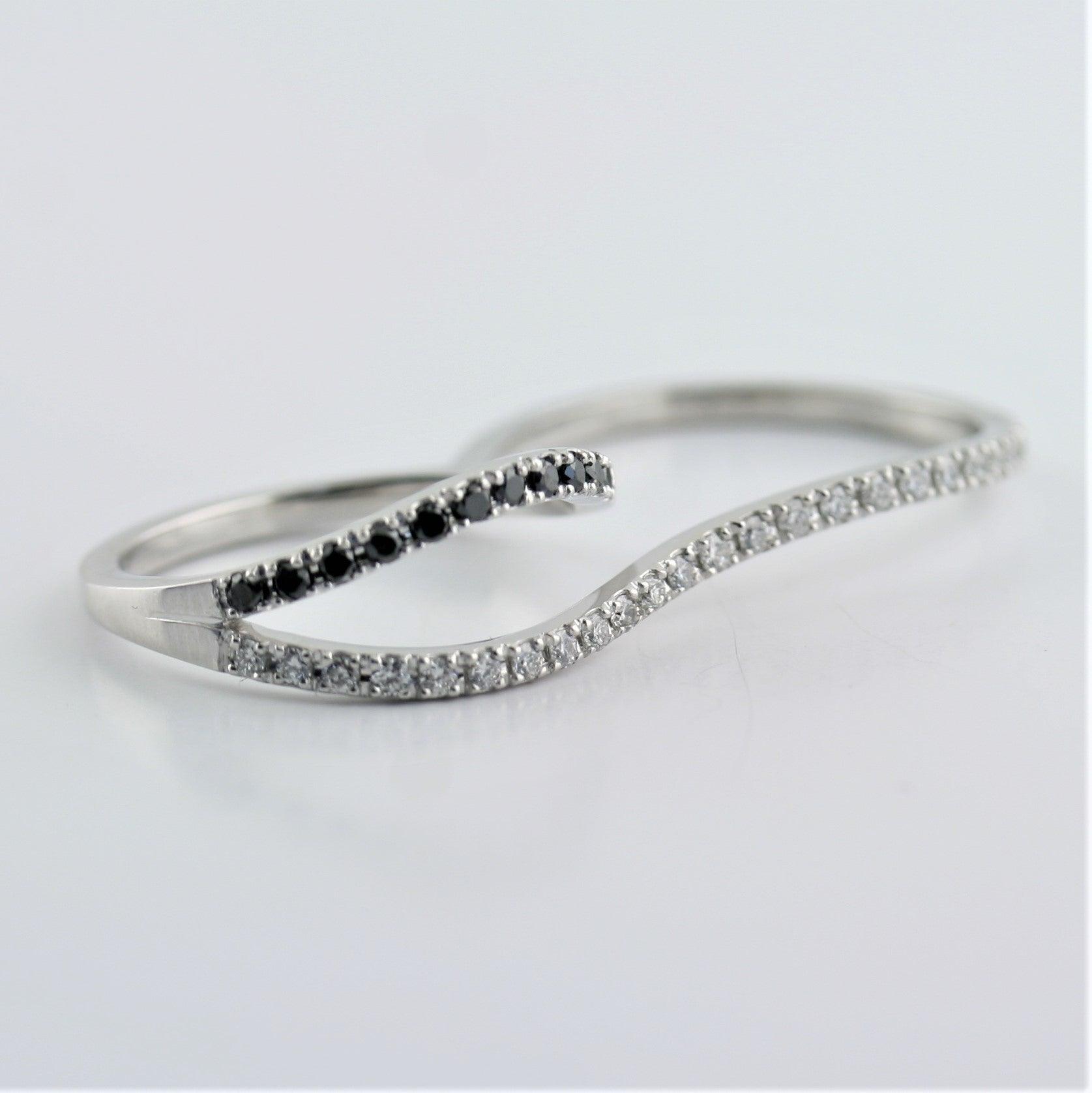 White and Black Diamond Two Finger Ring18k White Gold (1.15 ct.t.w.) - Thenetjeweler