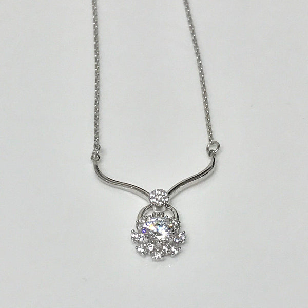 Sterling Silver Cubic Zirconia Flower Pendant Necklace - Thenetjeweler