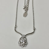 Sterling Silver Cubic Zirconia Flower Pendant Necklace - Thenetjeweler