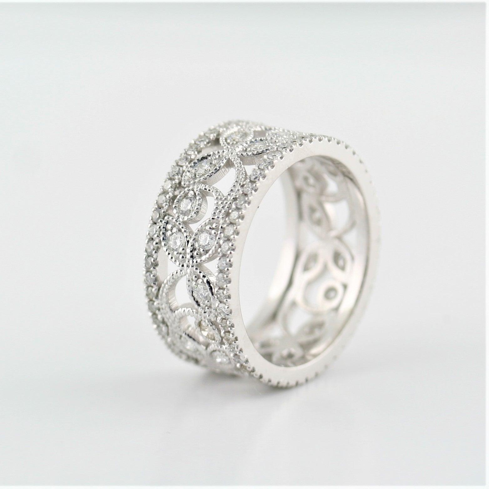 White Gold Flower Eternity Ring - Thenetjeweler