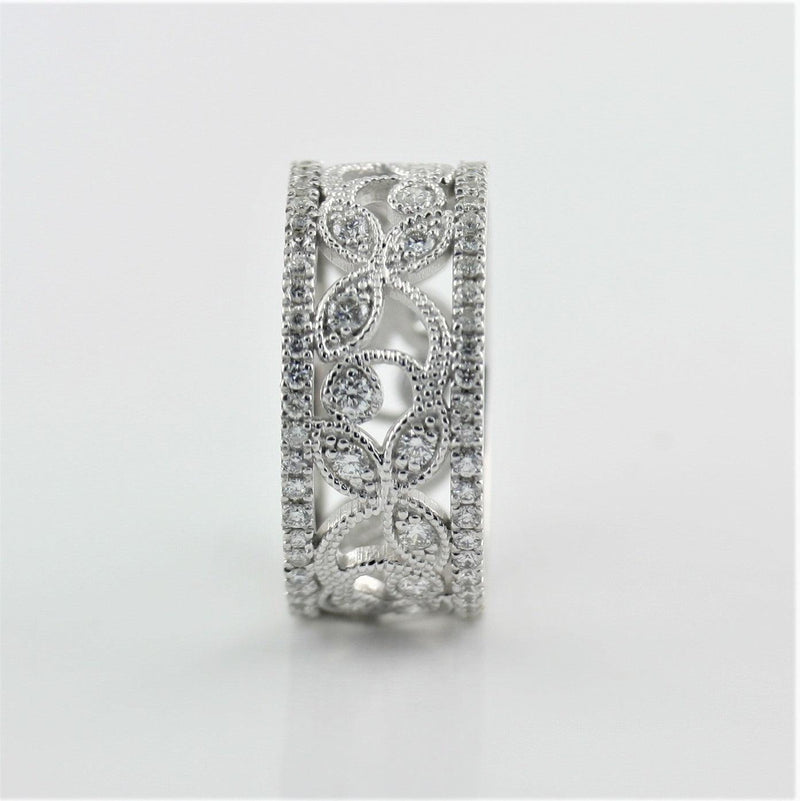 White Gold Flower Eternity Ring - Thenetjeweler