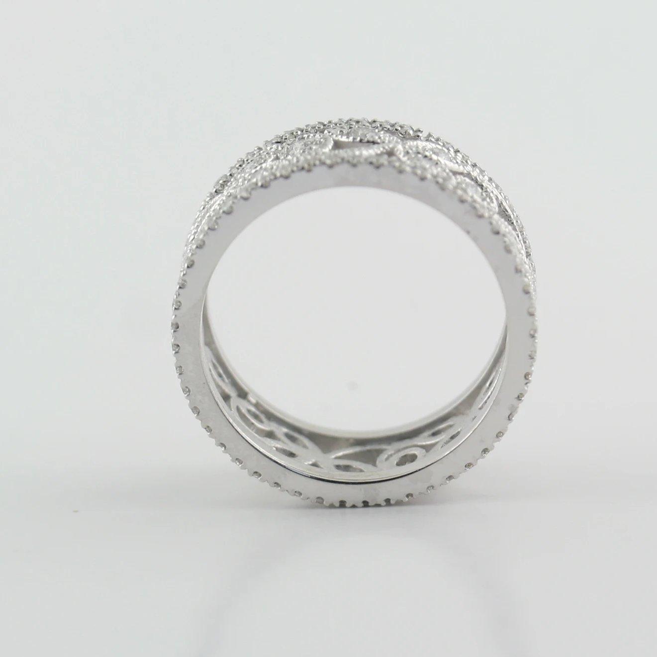 White Gold Flower Eternity Ring - Thenetjeweler