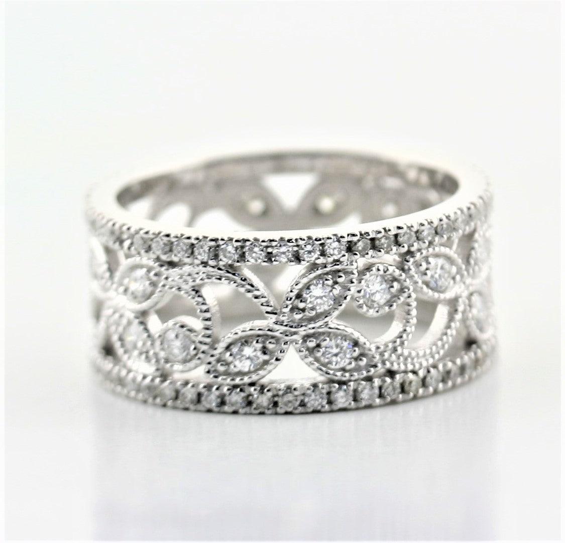 White Gold Flower Eternity Ring - Thenetjeweler