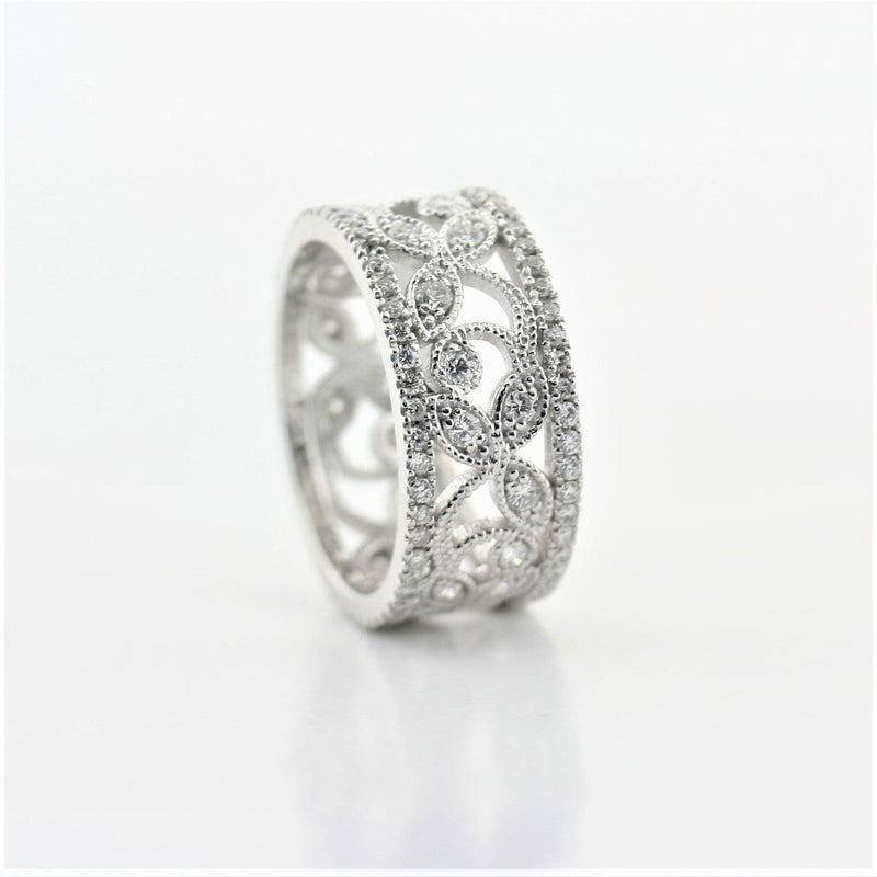 White Gold Flower Eternity Ring - Thenetjeweler