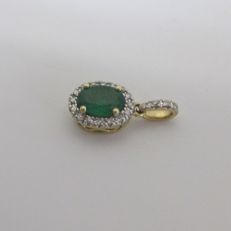 Oval Emerald and Diamond Halo Pendant - Thenetjeweler