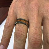 Tungsten Mahogany Hard Wood Inlay Beveled Ring Wedding Band - Thenetjeweler