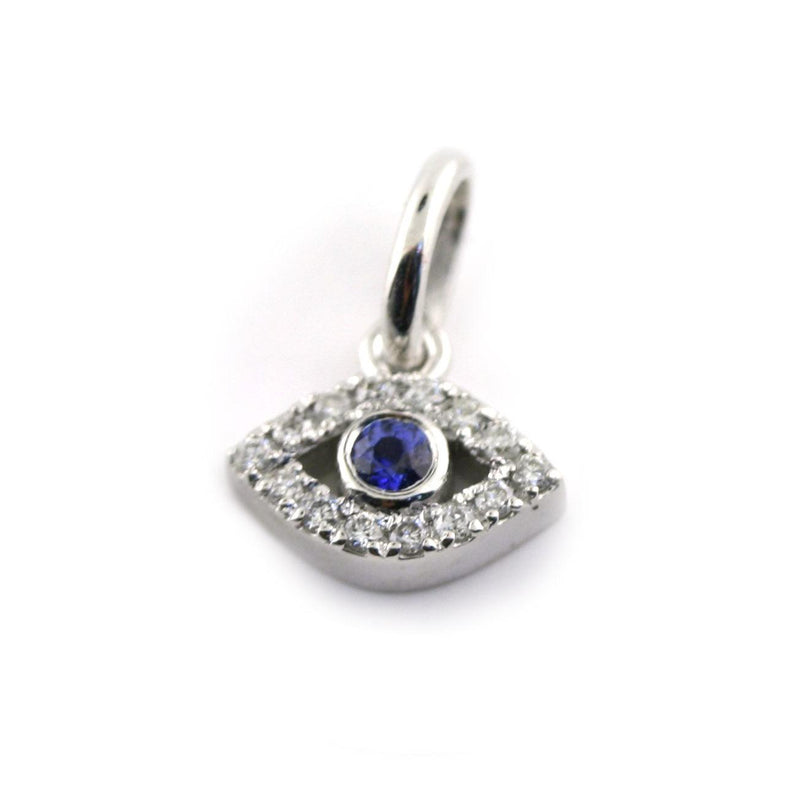 Diamond and Sapphire Evil Eye Pendant 14K White Gold - Thenetjeweler