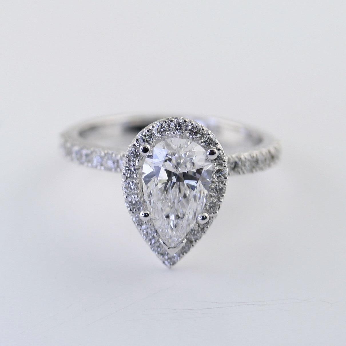 Pear Diamond Halo Side Stone Engagement Ring - Thenetjeweler