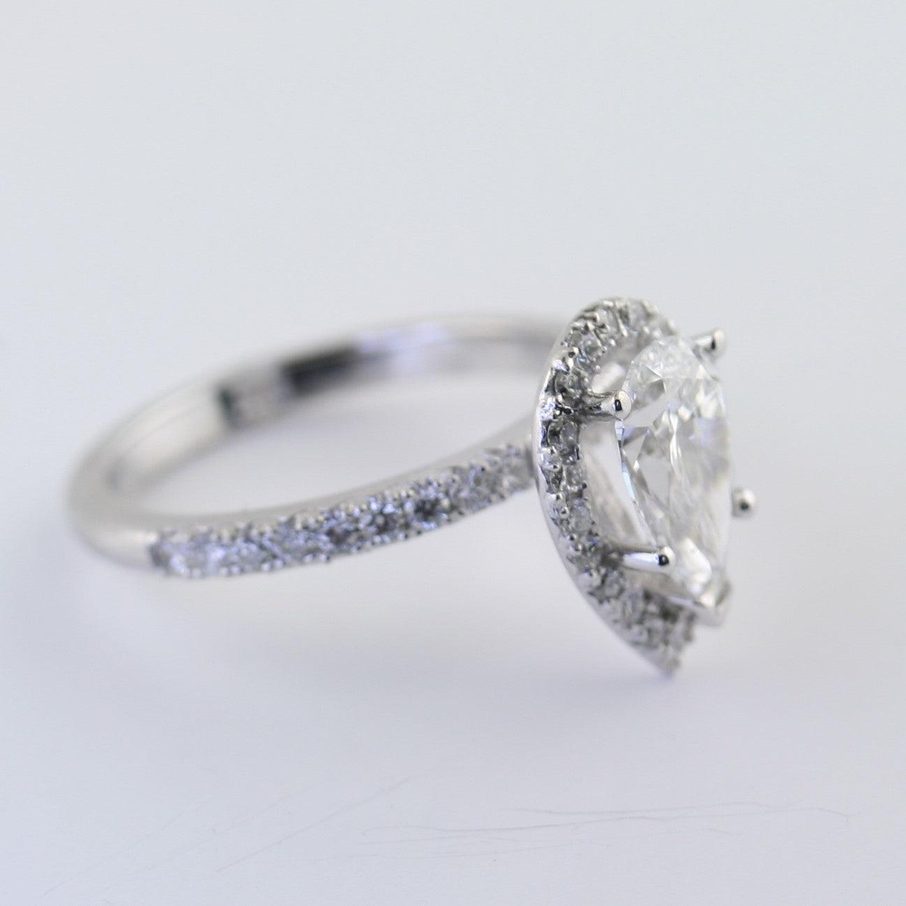 Pear Diamond Halo Side Stone Engagement Ring - Thenetjeweler