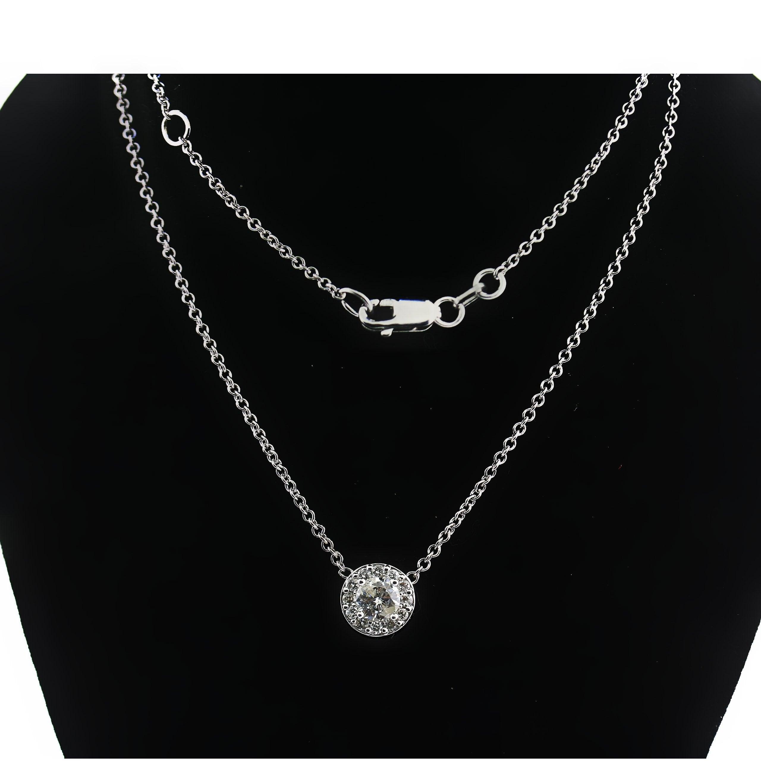 Round Halo Diamond Necklace 0.54 ct.tw - Thenetjeweler