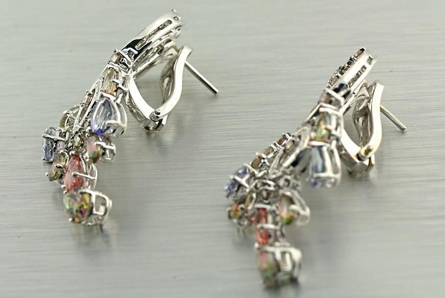 Colored Diamonds Dangle Chandelier Earrings 18K White Gold - Thenetjeweler