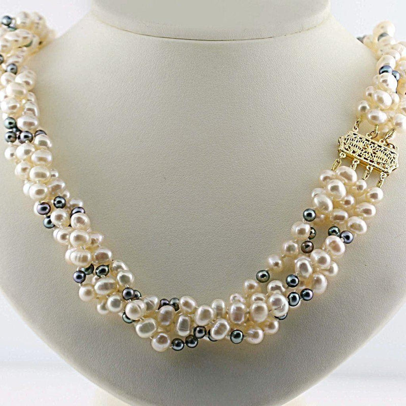 Multi Strand Freshwater Pearl Necklace 14K Gold Clasp - Thenetjeweler