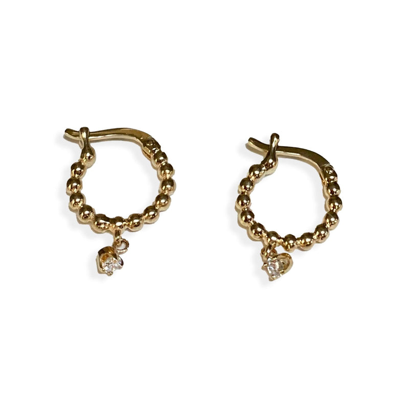 14K Gold Diamond Round Hoop Earrings with Dangling Diamonds - Thenetjeweler