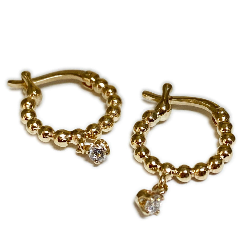 14K Gold Diamond Round Hoop Earrings with Dangling Diamonds - Thenetjeweler