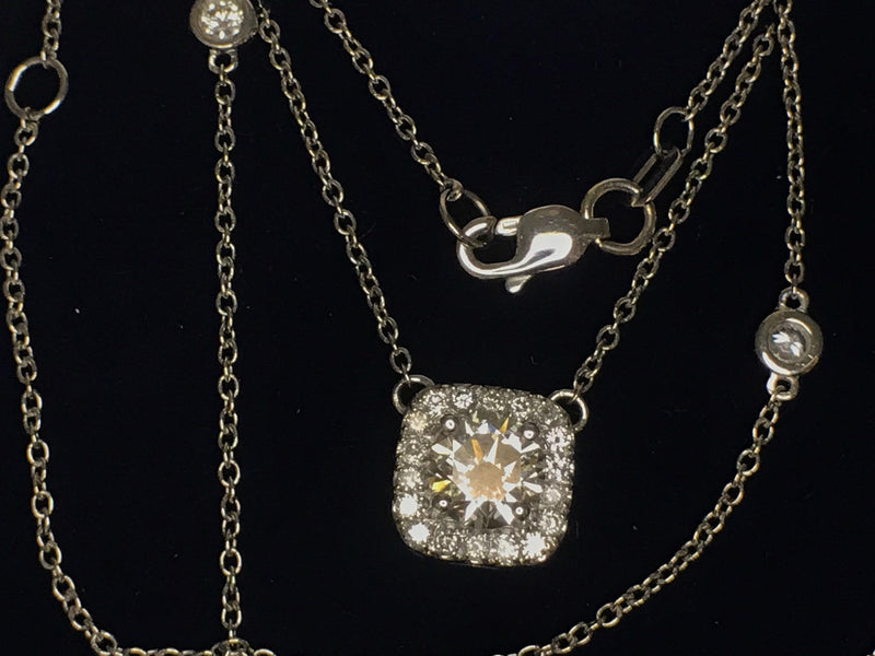 Cushion Halo Diamonds by The Yard Necklace 14K White Gold - Thenetjeweler