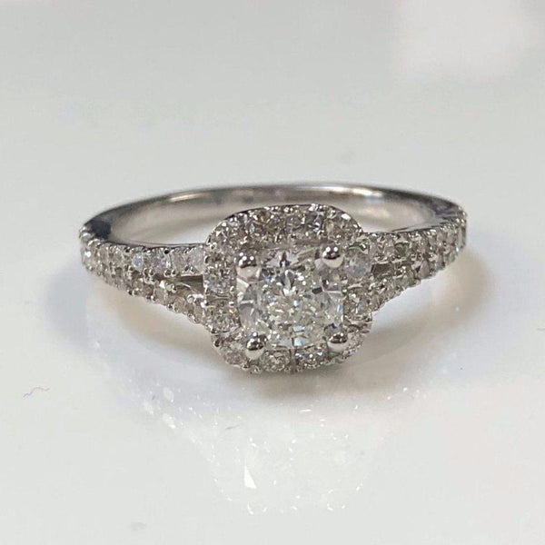 Cushion Halo Diamond Split Shank Side Stone Engagement Ring - Thenetjeweler