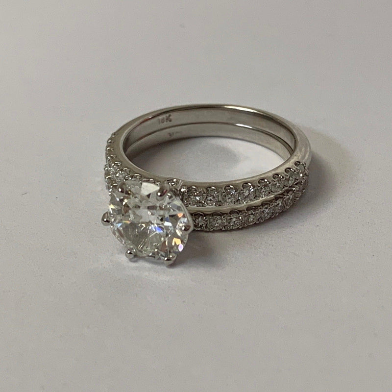 Round Diamond Side Stone Engagement Ring & Eternity Band Set - Thenetjeweler