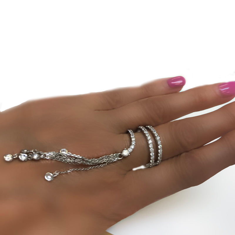 Cubic Zirconia Sterling Silver Tassel Wrap Ring - Thenetjeweler
