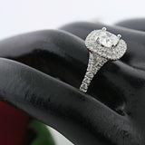 Double Halo 0.90c Round Diamond Engagement Ring 18K White Gold - Thenetjeweler
