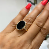 Oval Black Onyx Ring 14K Yellow Gold - Thenetjeweler