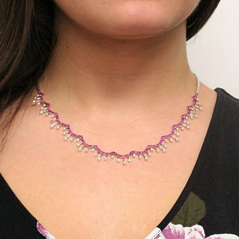 Ruby Diamond Collar Necklace 18K White Gold - Thenetjeweler