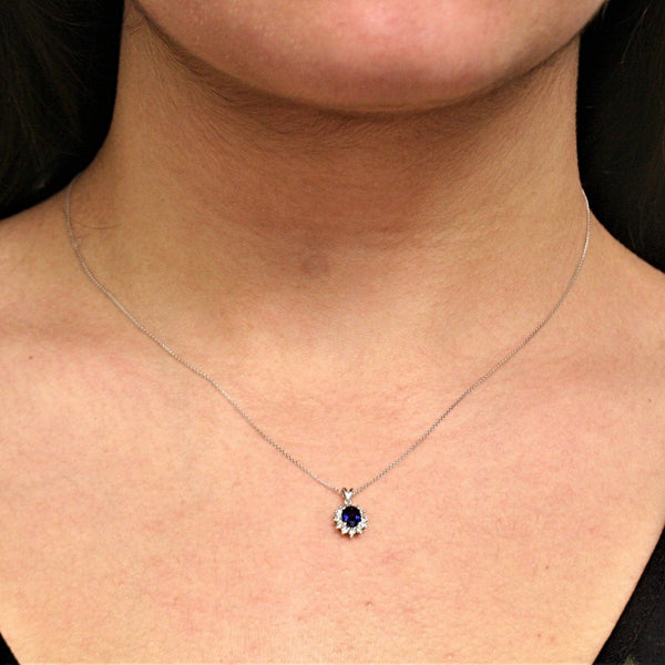 Sapphire Pendant 14k White Gold Necklace - Thenetjeweler