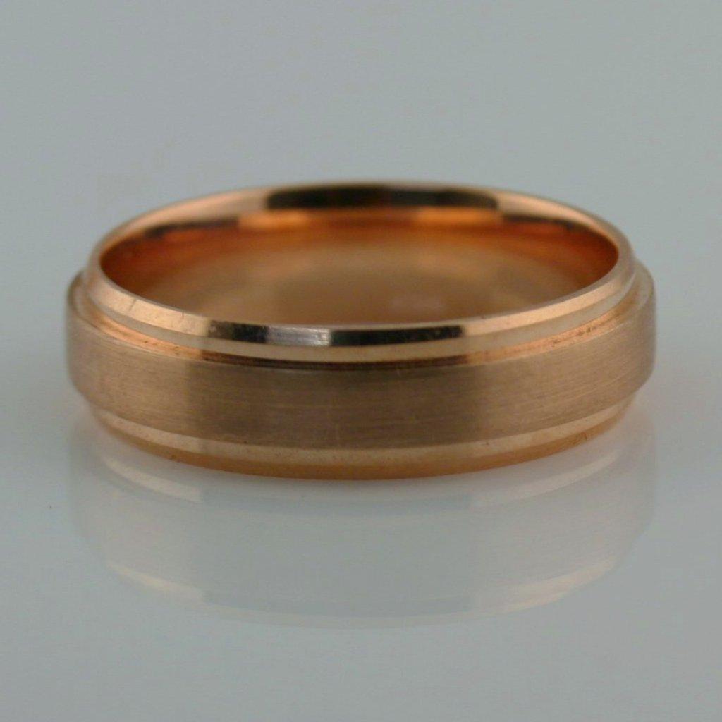 Brushed Center Comfort Fit Wedding Ring Pink Gold 18K Mens Band 6 mm - Thenetjeweler