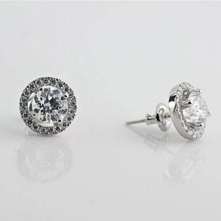 Diamond Halo Stud Earrings with Space 18K White Gold - Thenetjeweler