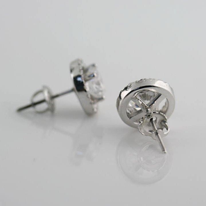 Diamond Halo Stud Earrings with Space 18K White Gold - Thenetjeweler