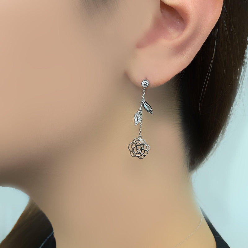 Leaf Drop Earrings Silver - Thenetjeweler