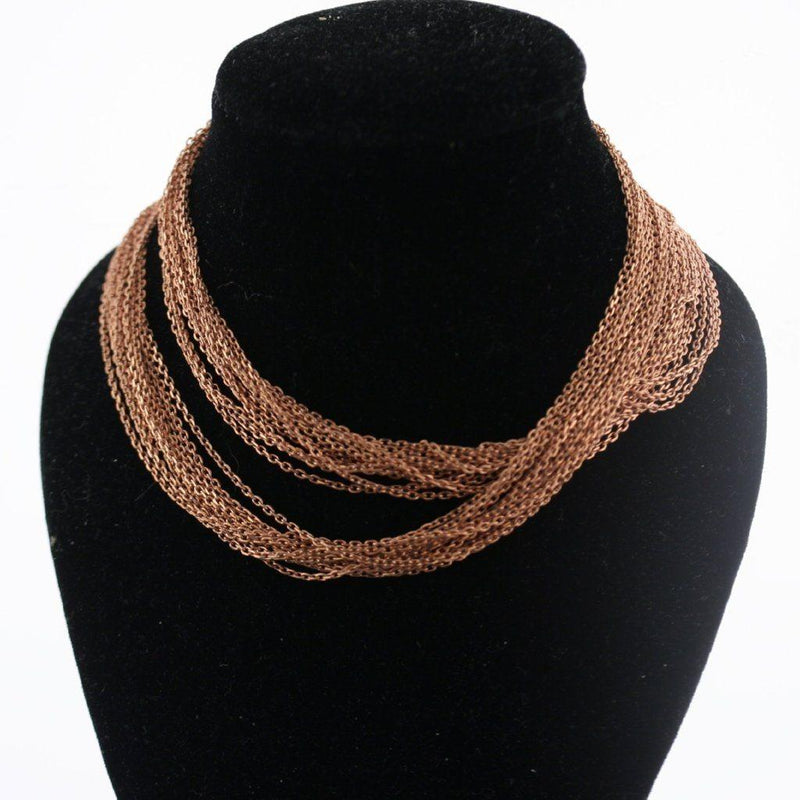 Multi-Chain Necklace Sterling Silver Pink Gold Finish Magnetic Clasp - Thenetjeweler
