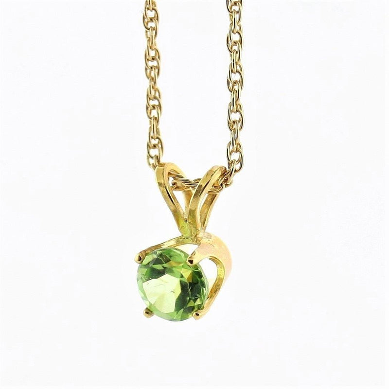 5mm Round Peridot Solitaire Pendant Necklace 14k Yellow Gold August Birthstone - Thenetjeweler