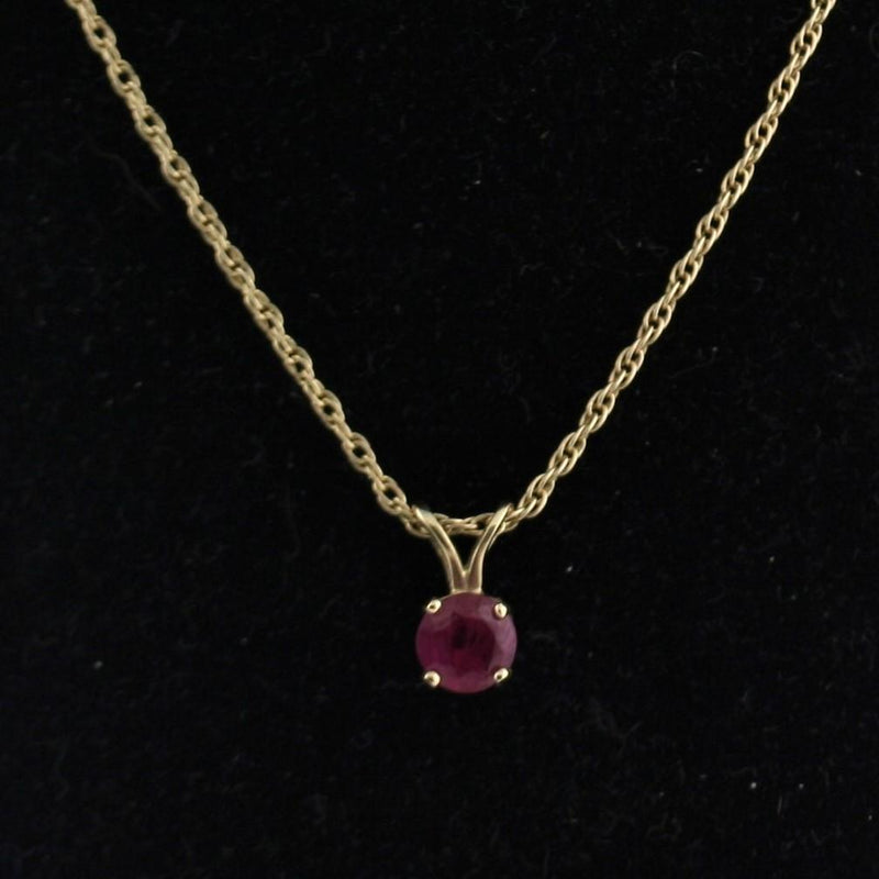 5 mm Round Ruby Solitaire Pendant Necklace 14k Yellow Gold July Birthstone - Thenetjeweler