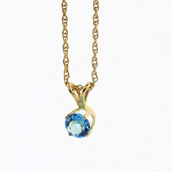 5 mm Round Blue Topaz Solitaire Pendant Necklace 14k Yellow Gold December Birthstone - Thenetjeweler