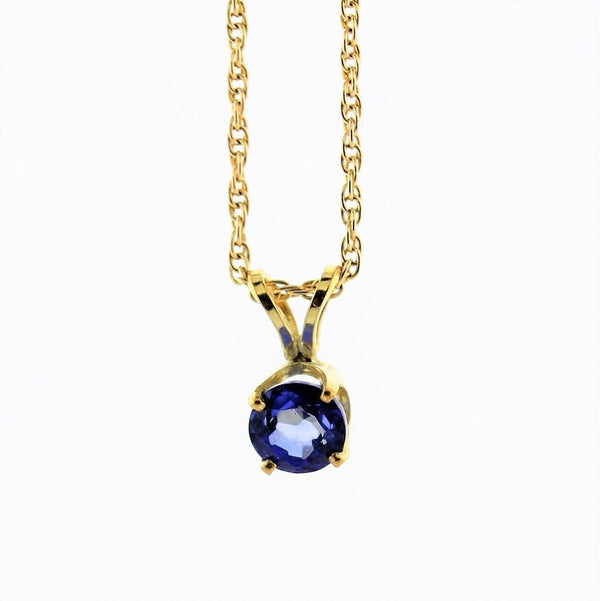 5 mm Round Sapphire Solitaire Pendant Necklace 14k Yellow Gold September Birthstone - Thenetjeweler
