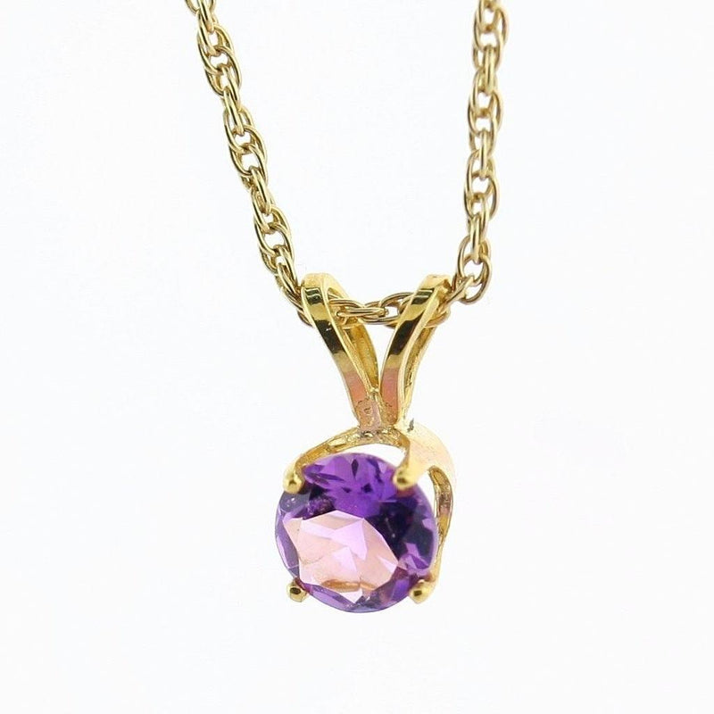 5 mm Round Amethyst Solitaire Pendant Necklace 14k Yellow Gold February Birthstone - Thenetjeweler