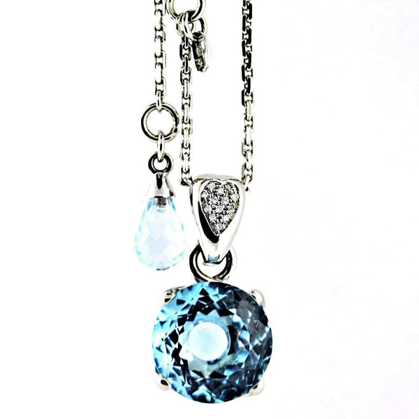Blue Topaz Diamond Heart Necklace - Thenetjeweler