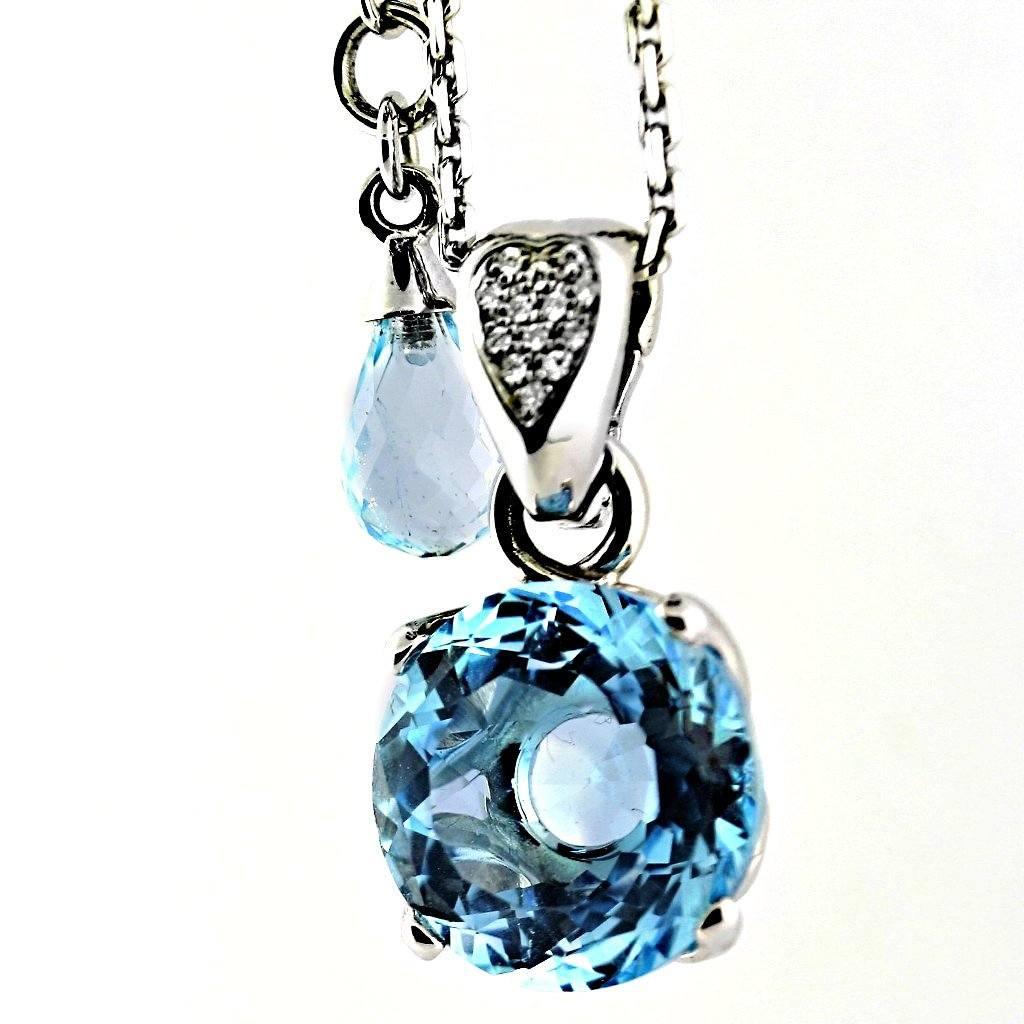 Blue Topaz Diamond Heart Necklace - Thenetjeweler