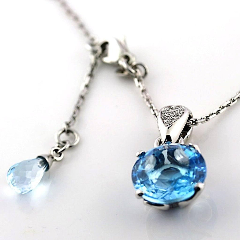 Blue Topaz Diamond Heart Necklace - Thenetjeweler