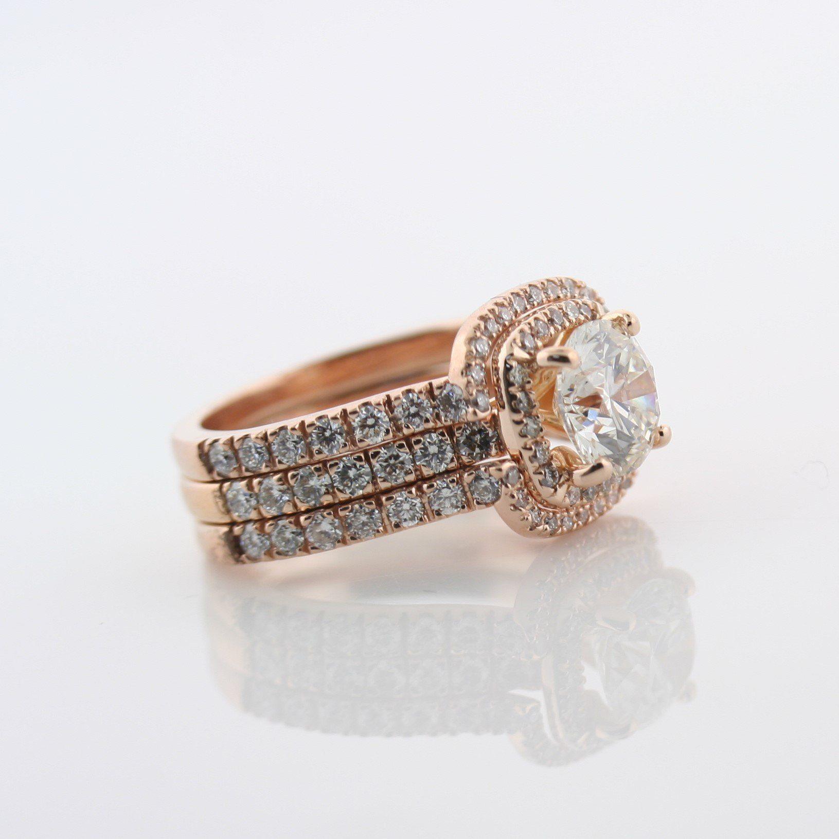 Round Diamond Cushion Halo Ring Pink Gold - Thenetjeweler