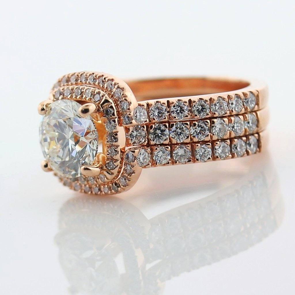 Round Diamond Cushion Halo Ring Pink Gold - Thenetjeweler