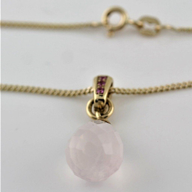 Pink Quartz and Pink Sapphire Pendant Necklace 14K Yellow Gold - Thenetjeweler
