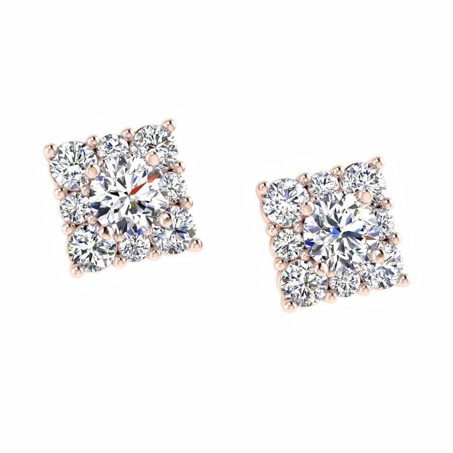 Diamond Square Stud Earrings 14K Gold - Thenetjeweler