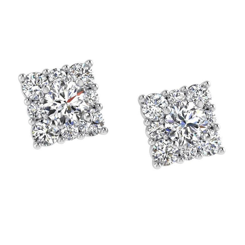 Diamond Square Stud Earrings 14K Gold - Thenetjeweler