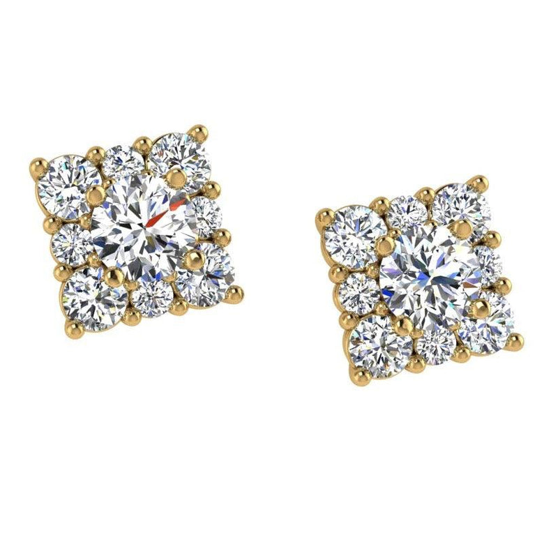 Diamond Square Stud Earrings 14K Gold - Thenetjeweler